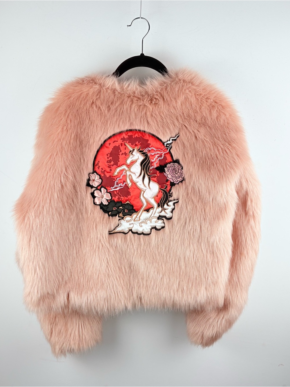 Nicki Minaj Rare Unicorn Faux Fur Pink Red Moon Open Jacket Coat Small Size 4